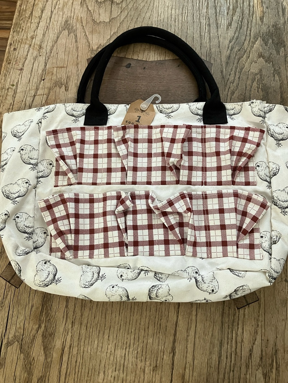 Canvas Shopper Tote Bag with Red Plaid Accent